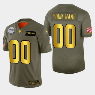 Seattle Seahawks Custom Men's Nike Olive Gold 2019 Salute to Service Limited NFL 100 Jersey